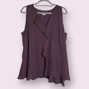 Maison Jules Dark Purple Ruffle Flowy Sleeveless Blouse XL
